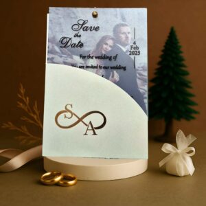 کارت عروسی هلالی طلق‌دار روشن | E501 | چاپ کاج 🌲