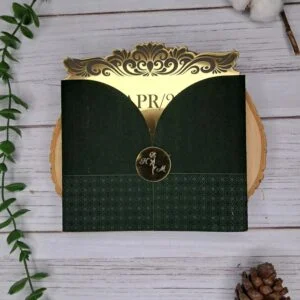کارت عروسی کد RS125 با پاکت سبز با صفحه طلایی