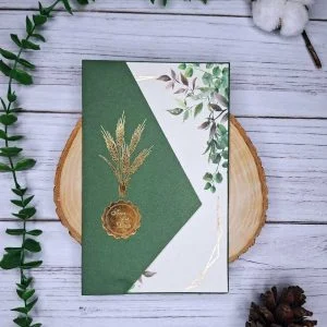 کارت عروسی کد AB1043 با پاکت اقتصادی سبز با برش زاویه