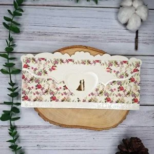 کارت عروسی کد AB647 با پاکت اقتصادی گل‌دار با قلب