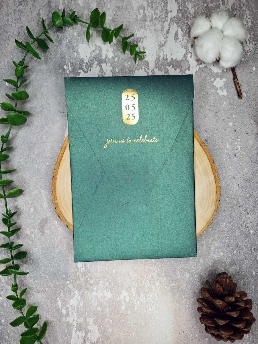 کارت عروسی کد AL372 با پاکت سبز با لایی هلالی