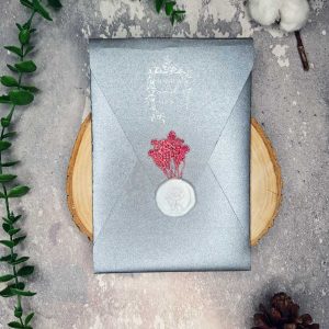 کارت عروسی کد AL373 با پاکت آبی با گل و مهر روشن