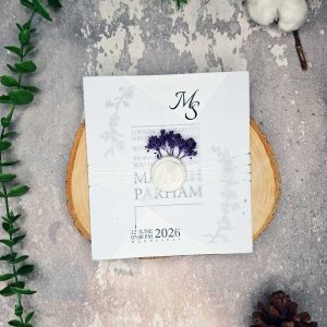 کارت عروسی کد AL378 با پاکت کالکی با گل بنفش