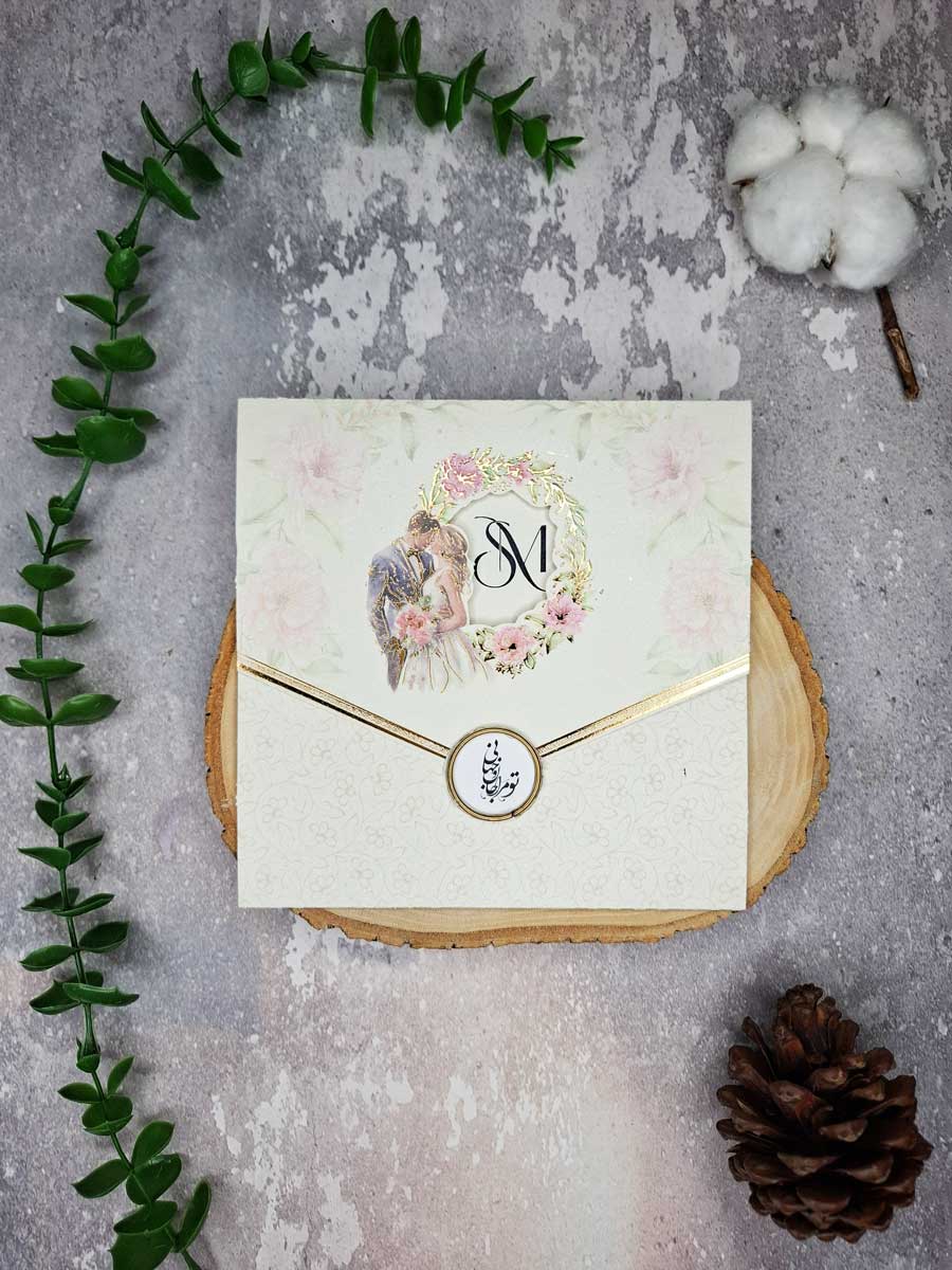کارت عروسی کد S741 بسته با قاب گل و طرح پرنده