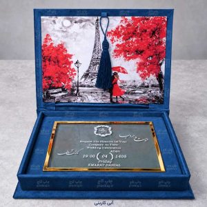 هاردباکس عروسی کد HBT11 با پلکسی قابطلایی افقی و عکس و روکش جیر درجه ۱
